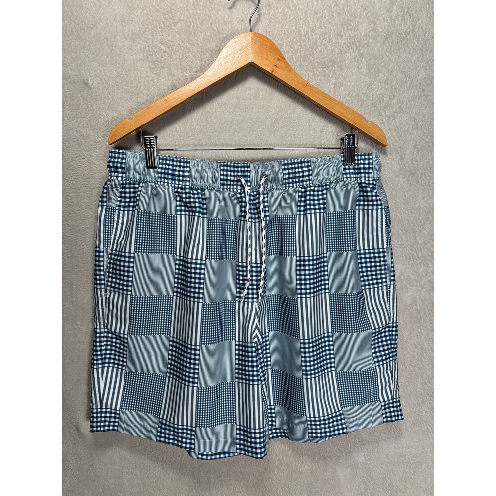 Brooks Brothers Swim Trunk Shorts Blue Check Gingham Mens Size‎ Large